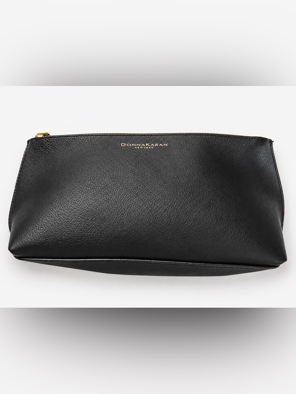 Donna Karan Black Leather Cosmetic Case with Gold Logo